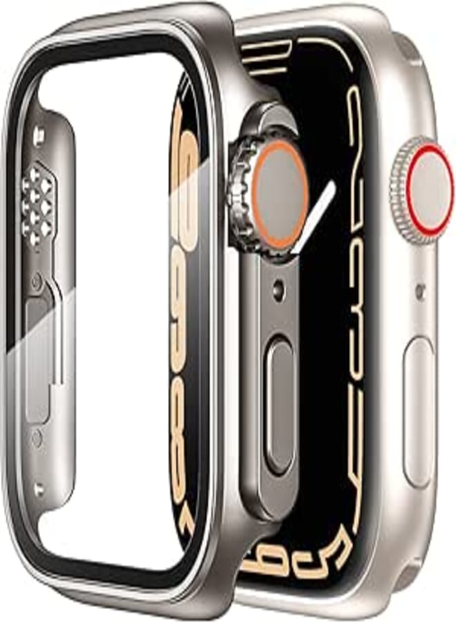 Tensea for Apple Watch Screen Protector Case Series 8 7 45mm【Apple Watch Ultra Style Case】, iWatch Protective Face Cover Look Like Ultra with Tempered Glass Film for Women Men (45 mm, Titanium)